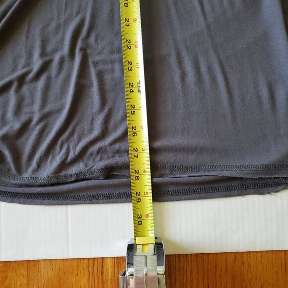 POL Long Tunic V- Neck Charcoal Gray Rayon Spandex Blend Short Sleeve Medium - Picture 11 of 13